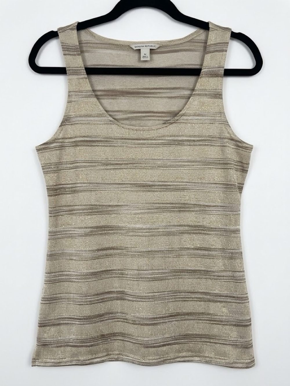 Banana Republic Striped Metallic Gold Beige Thread Tank Medium